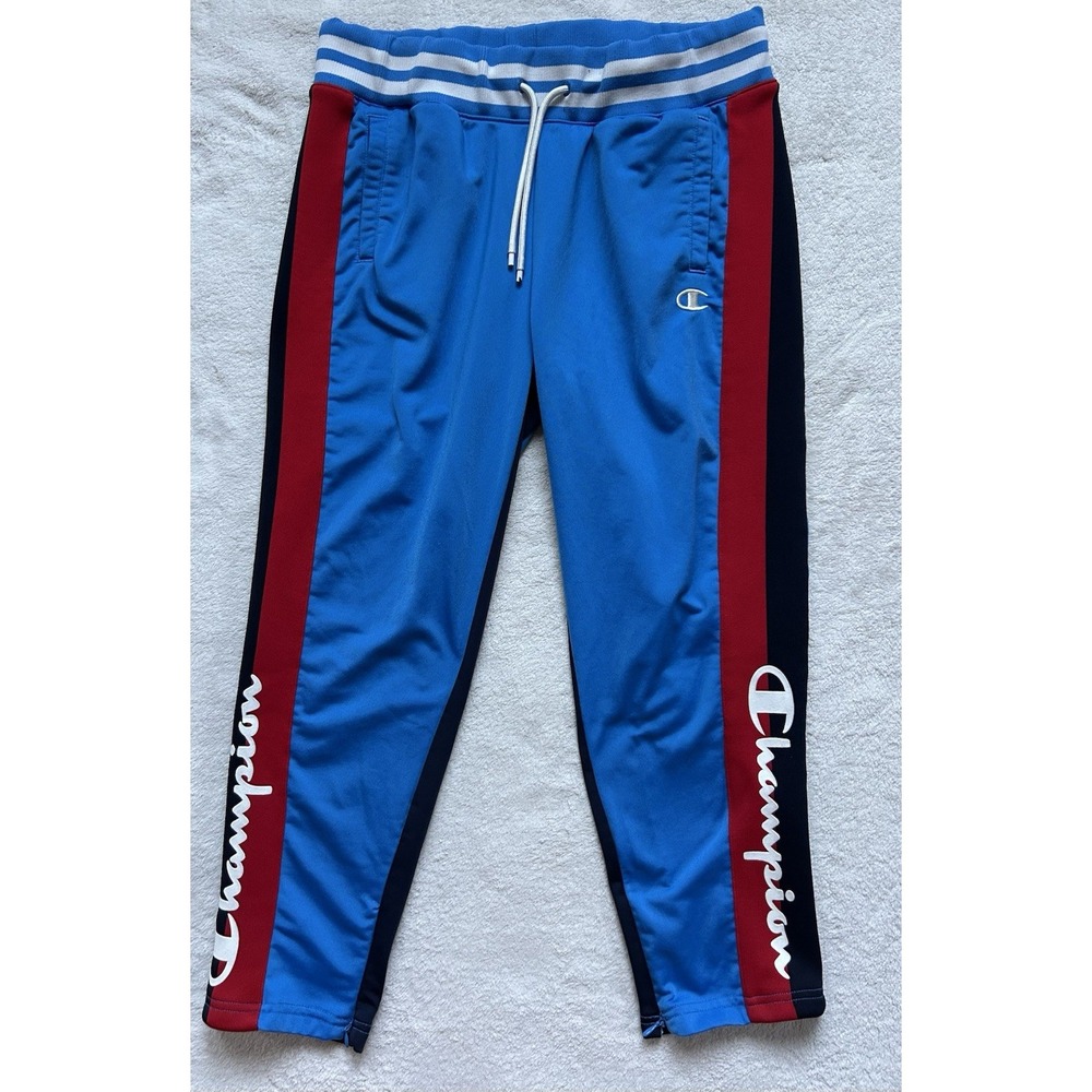 Champion Women's Sz L Blue/red/navy Classic Athletic Cropped Track Pants Retro